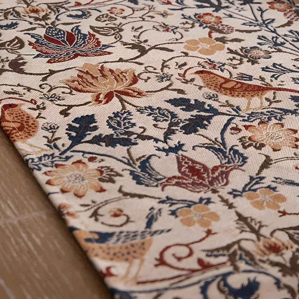 Vintage Floral & Bird Jacquard Table Runner with Tassel Accents