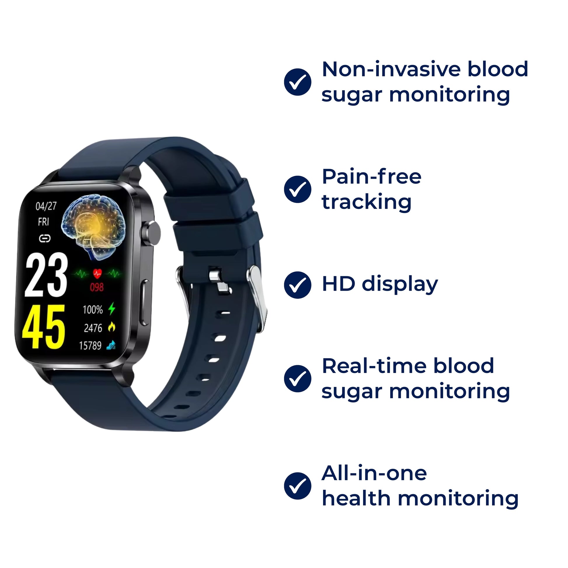 Non-Invasive Diabetes Smartwatch with HD Display – Pain-Free Glucose Monitor