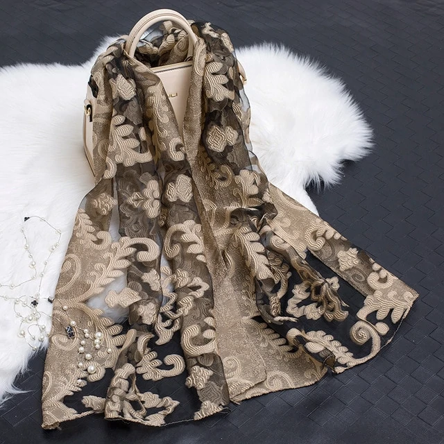 Silk Scarf with Floral Cutout Design