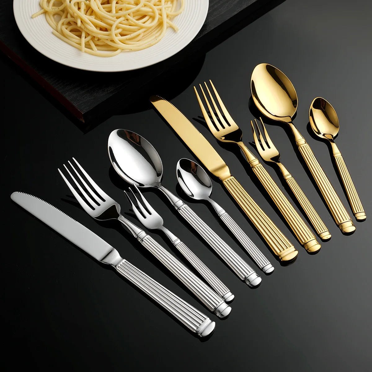 Gold Roman Column Design Cutlery Set - Premium Stainless Steel Flatware