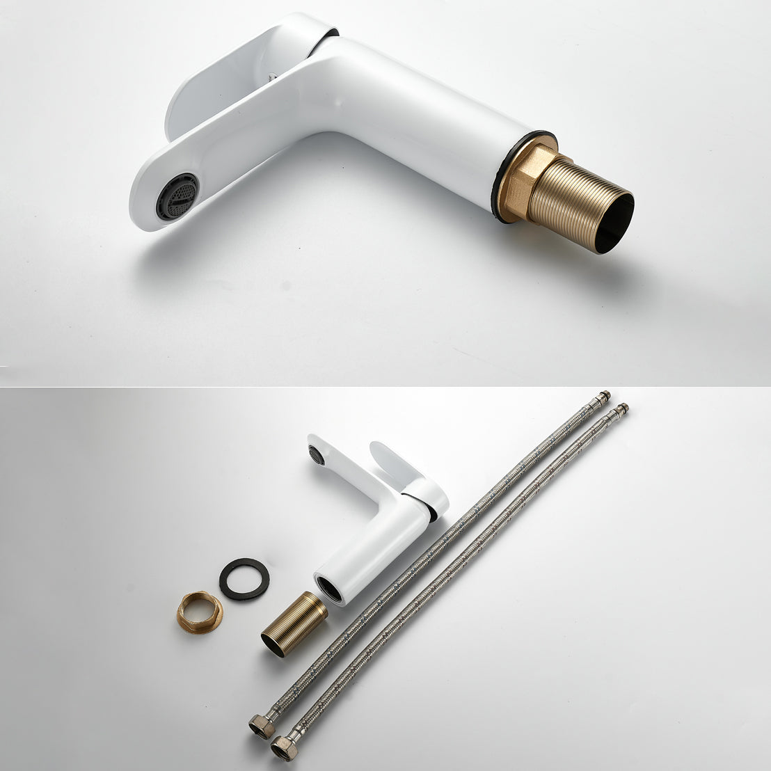 Monochrome Brass Lever Handle Bathroom Sink Faucet