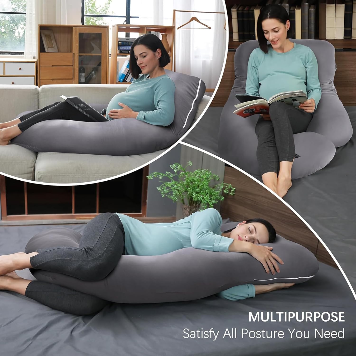 J-Shaped Maternity Pillow for Side Sleep and Nursing Comfort