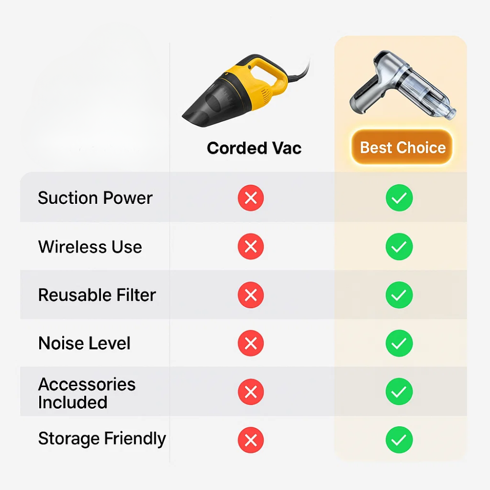 Compact Cordless Car Vacuum - High Suction Handheld Cleaner for Fast Auto Care