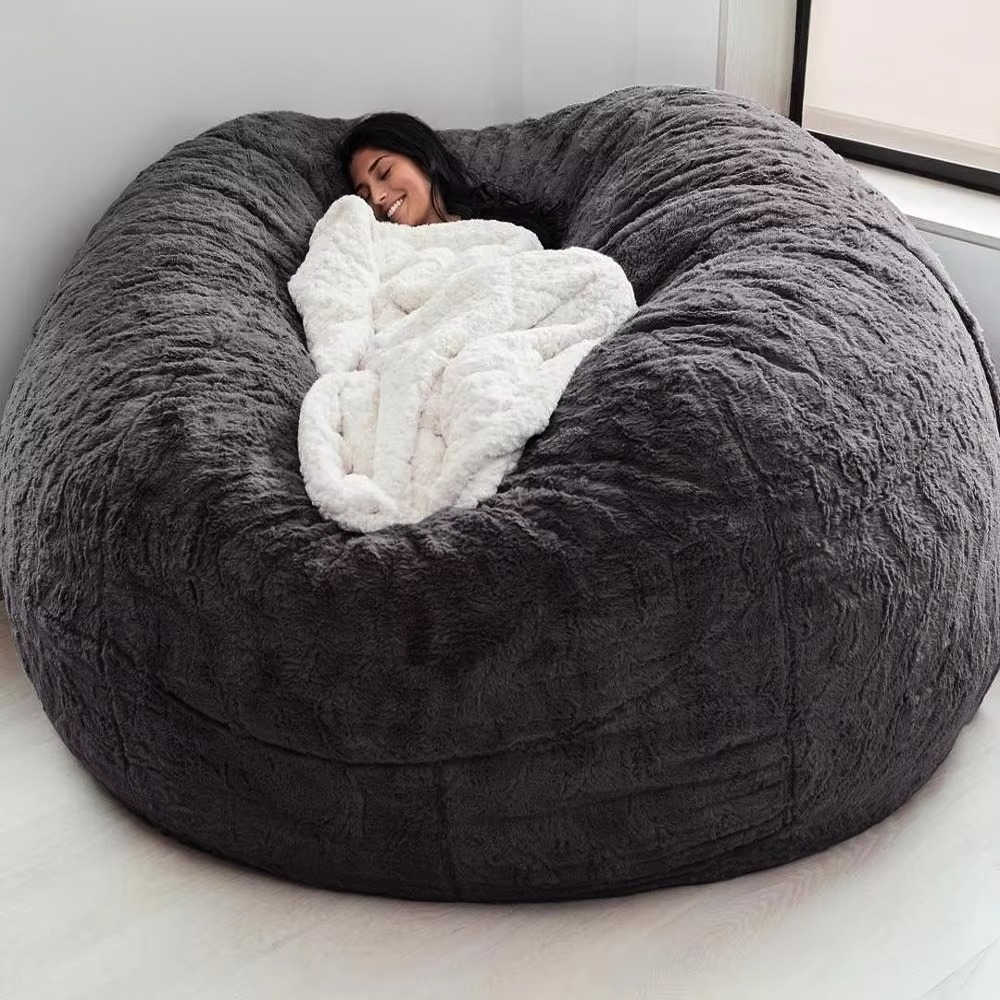 Extra-Large 5ft Plush Faux Fur Bean Bag Cover – Soft Lounge Seating (Cover Only)