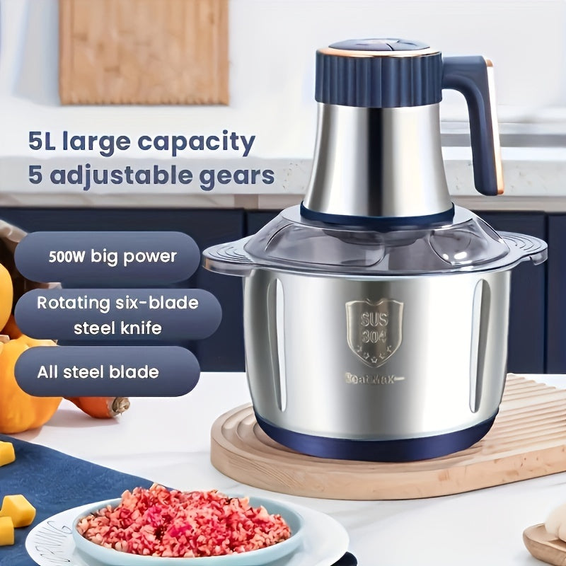 Stainless Steel Food Processor - High-Speed Meat Grinder & Veggie Chopper (5L)