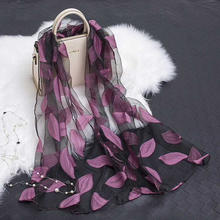 Silk Scarf with Floral Cutout Design