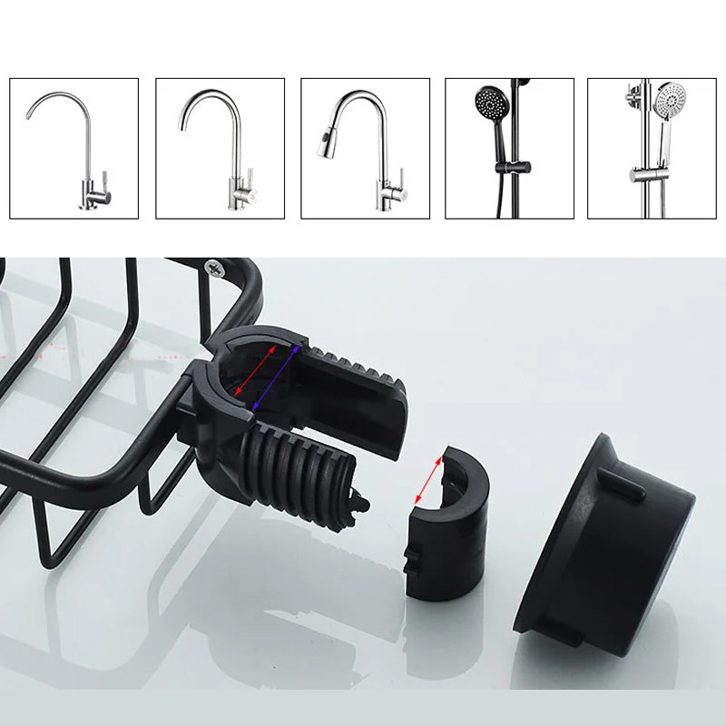 Shower Shampoo & Soap Holder - No Drill, Stainless Aluminum - Black/Silver