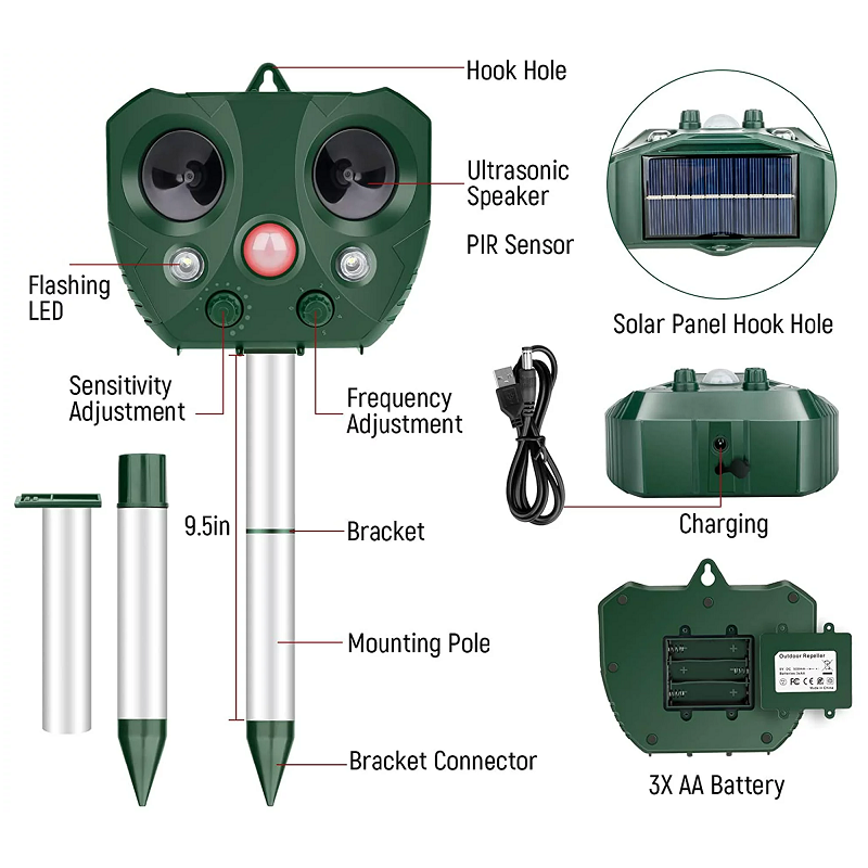 Solar-Powered Ultrasonic Bird Repeller for Gardens and Crops