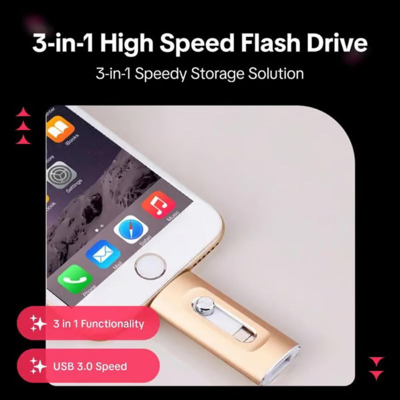 3-in-1 USB Flash Drive for Phones and Computers, Large Capacity