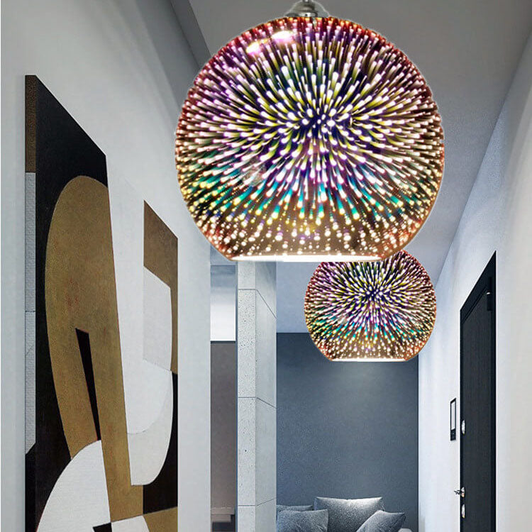 3D Firework Glass Dome Pendant Light - Colorful Modern Ceiling Fixture