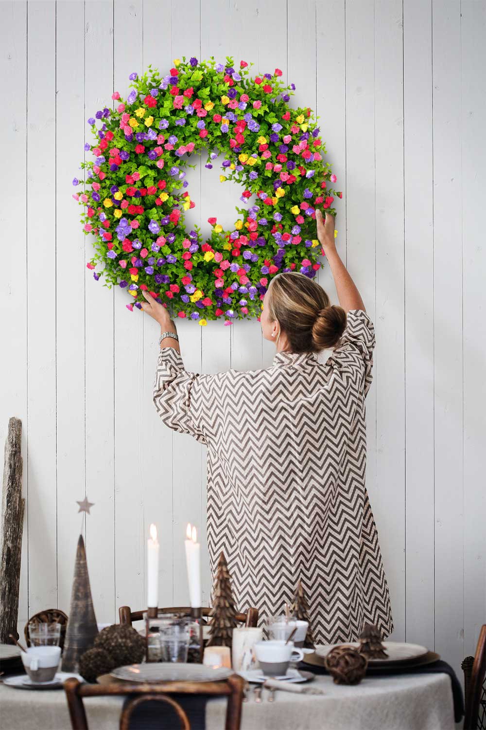 Spring & Summer Floral Wreath for Front Door | Handmade Grapevine Accent