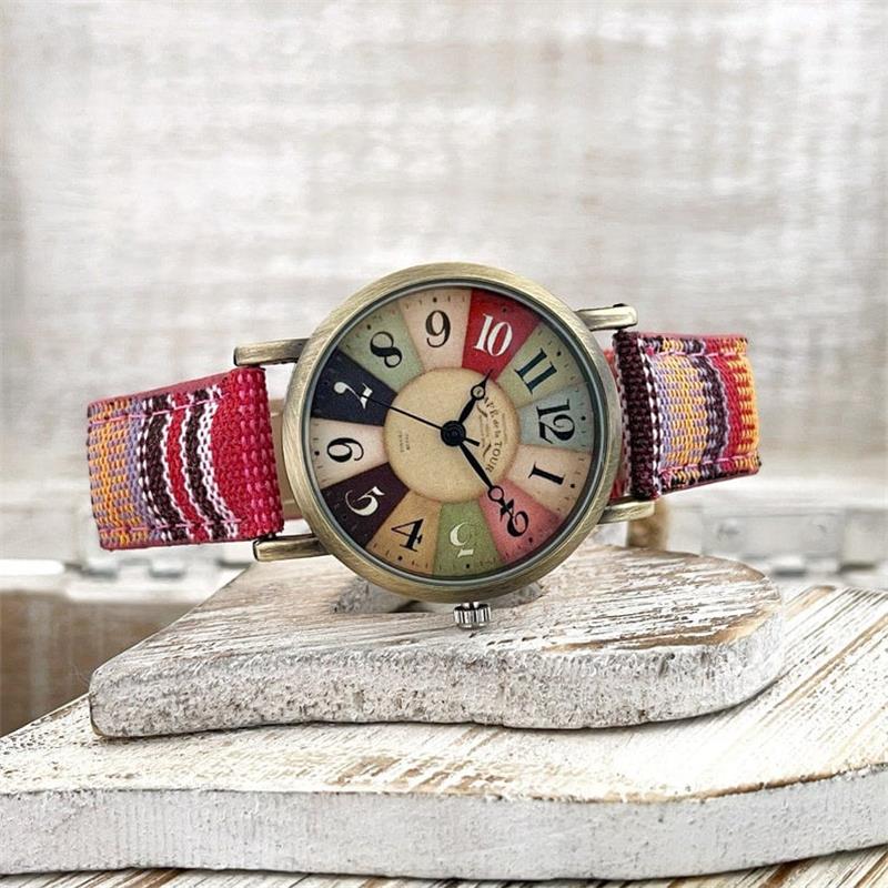 Rainbow Pattern Watch with Braided Strap