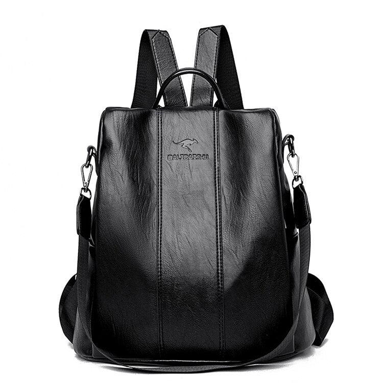 Vintage-Style Women's Anti-Theft Leather Backpack