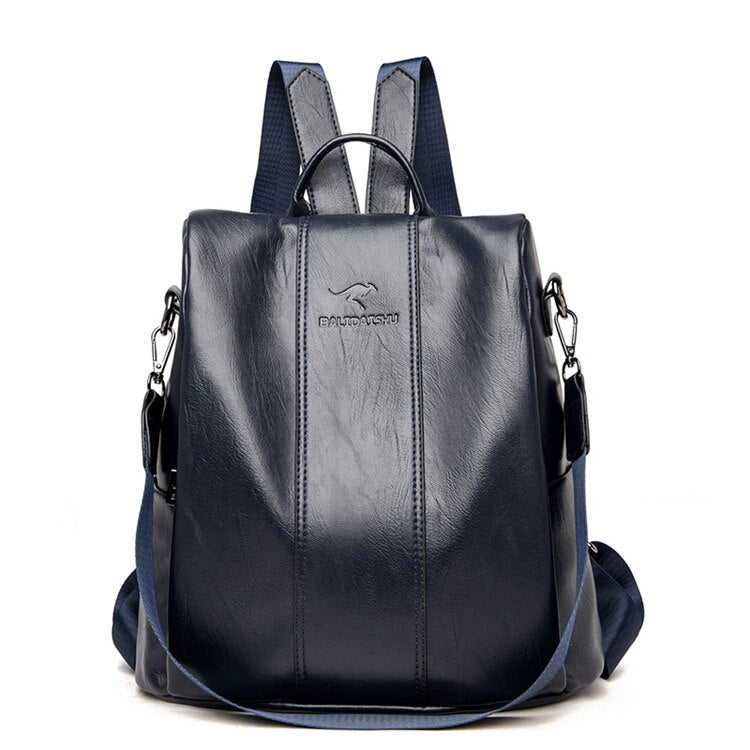 Vintage-Style Women's Anti-Theft Leather Backpack