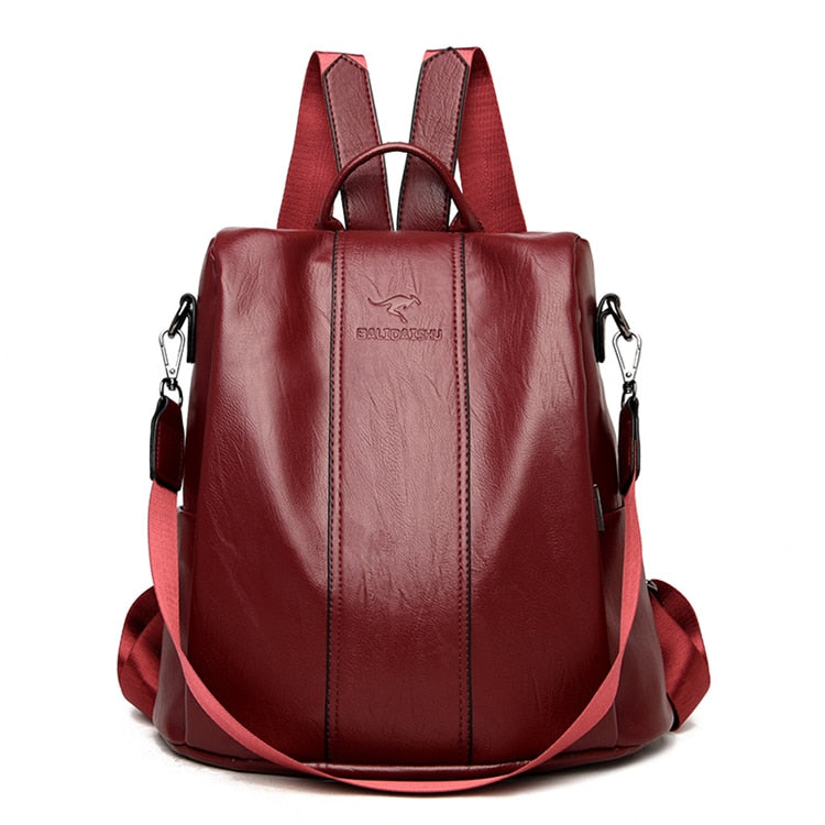 Vintage-Style Women's Anti-Theft Leather Backpack