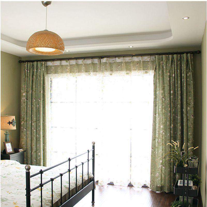 Green Floral Bird Blackout Curtains