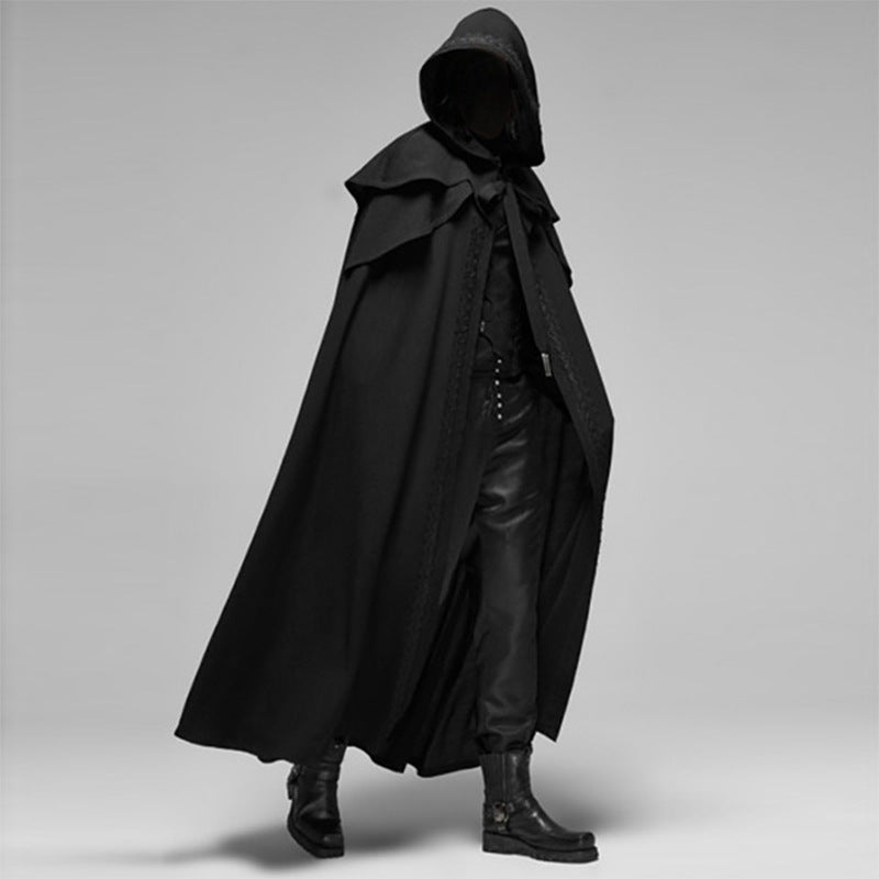Unisex Velvet Gothic Hooded Cape in Deep Black