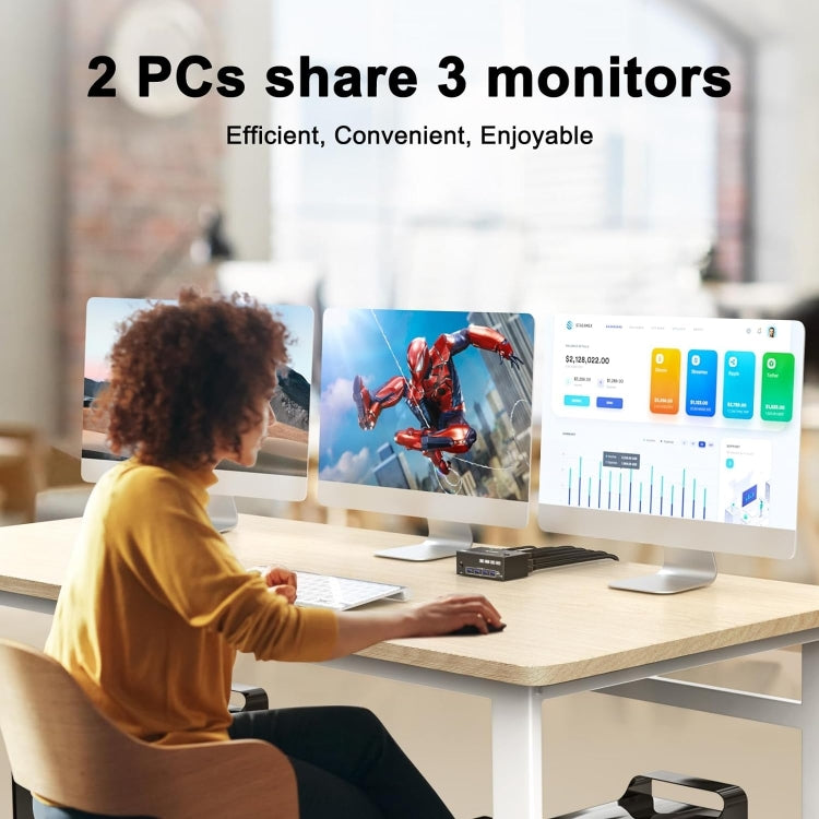 8K USB 3.0 KVM Switch for Triple Monitors with EU Plug