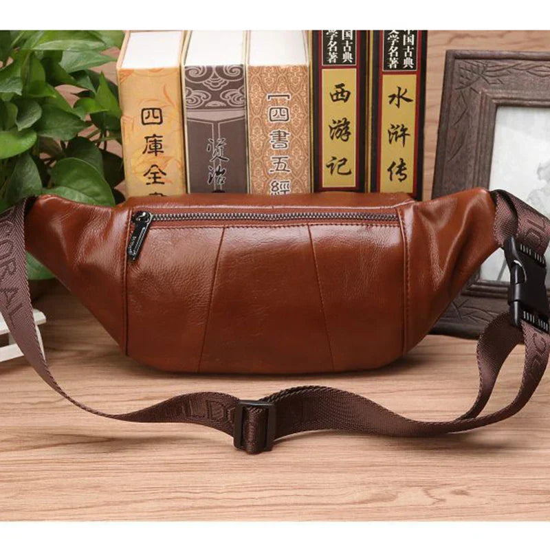 Genuine Leather Men's Waist Bag – Large Capacity Belt & Crossbody Travel Pack