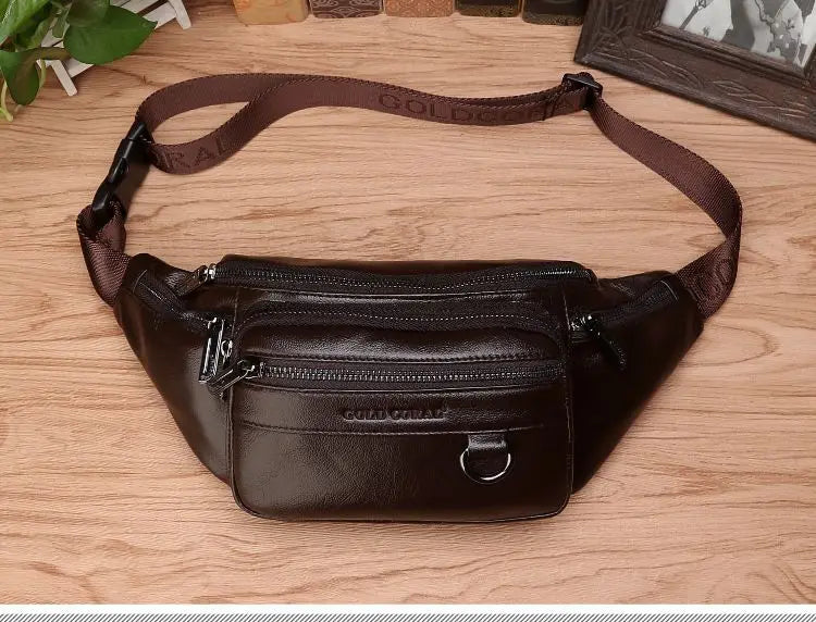 Genuine Leather Men's Waist Bag – Large Capacity Belt & Crossbody Travel Pack