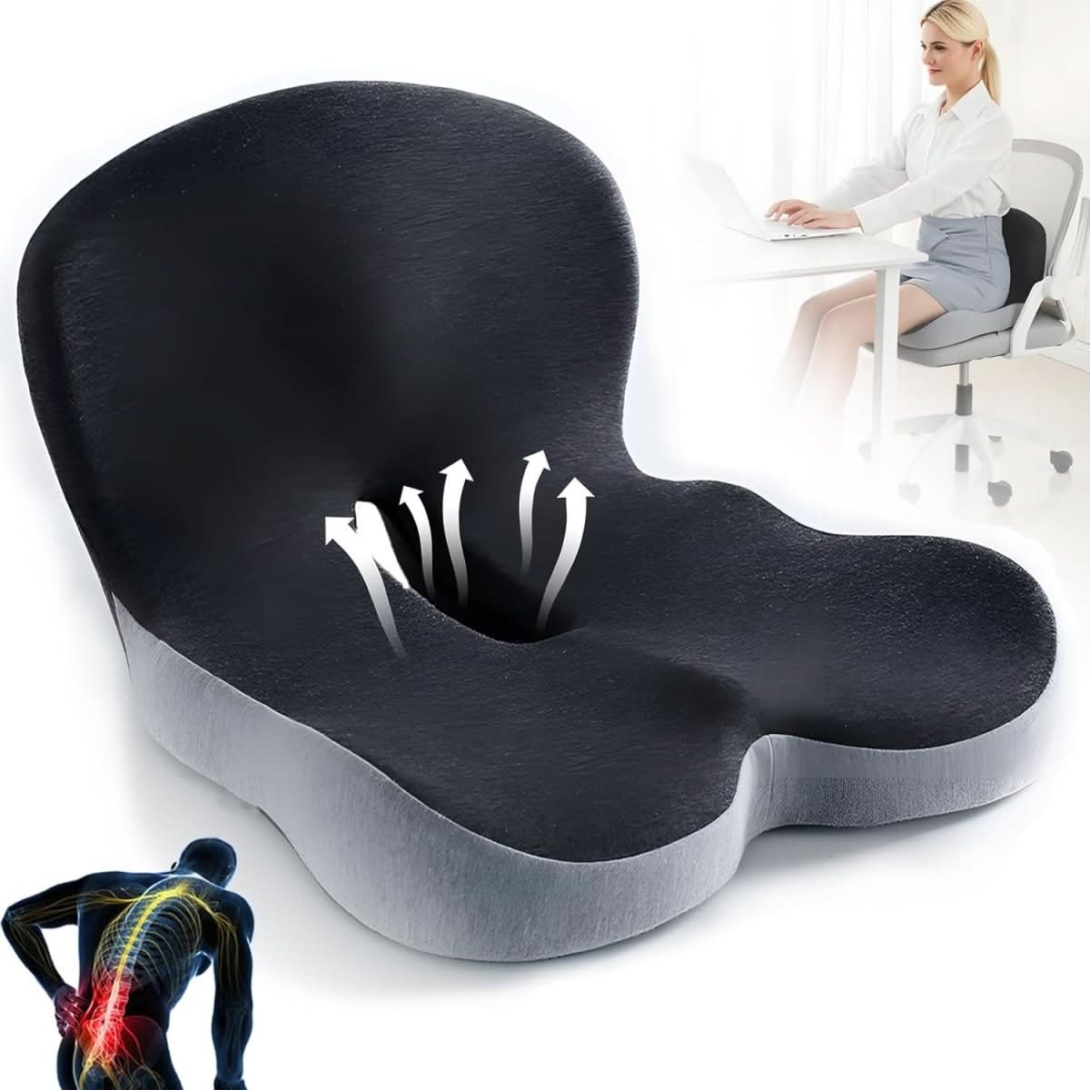 Ergonomic Support Seat Cushion with Lumbar Relief