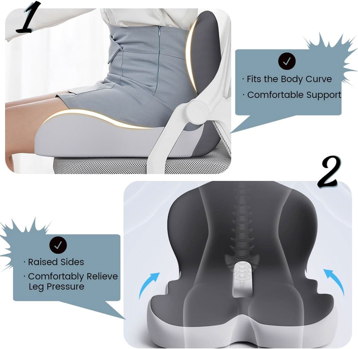 Ergonomic Memory Foam Seat Cushion for Enhanced Back Comfort