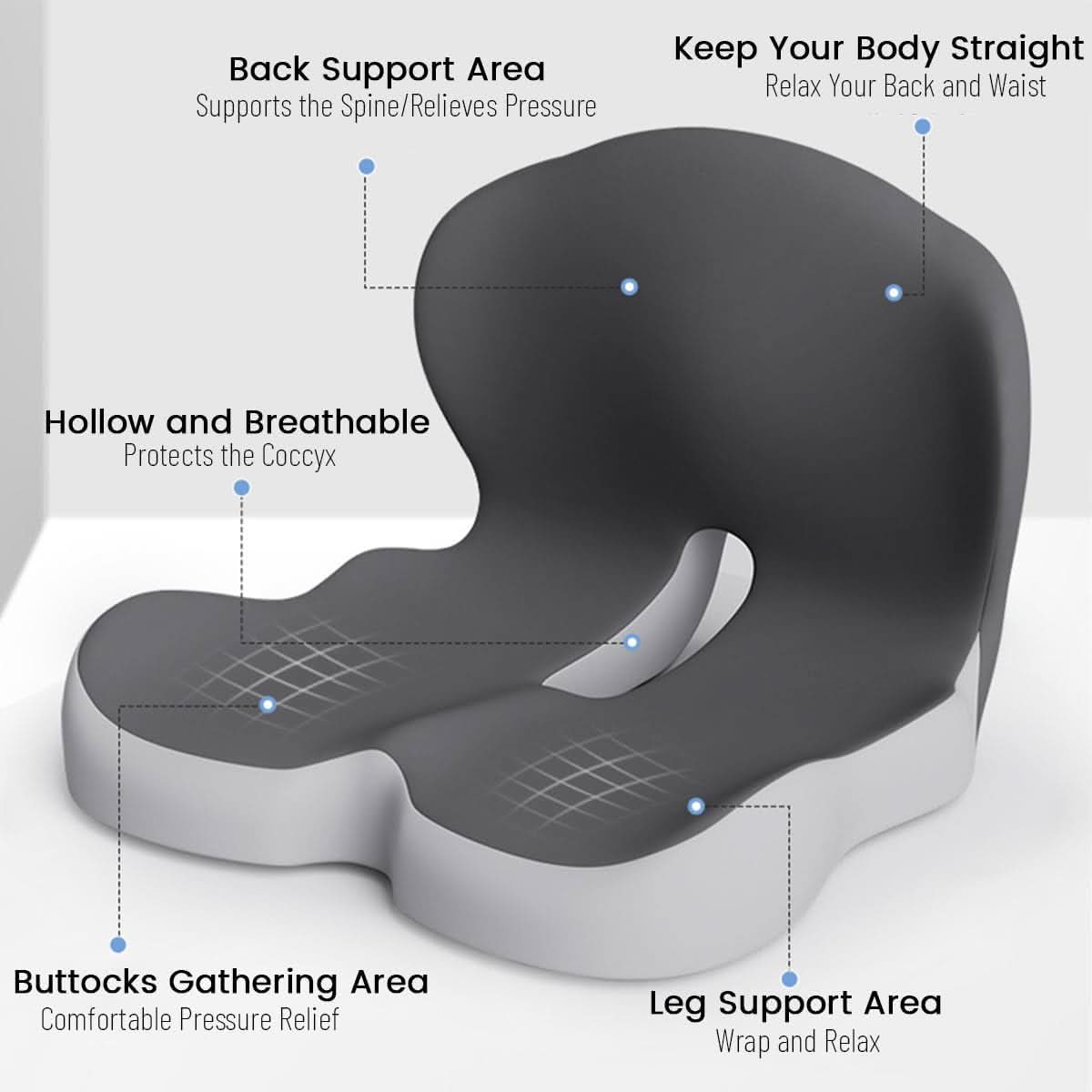 Ergonomic Memory Foam Seat Cushion for Enhanced Back Comfort
