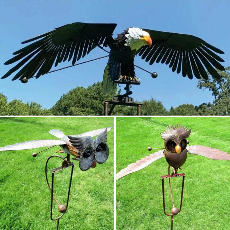 Garden Sculpture-Bird Windmill for Patio Decor