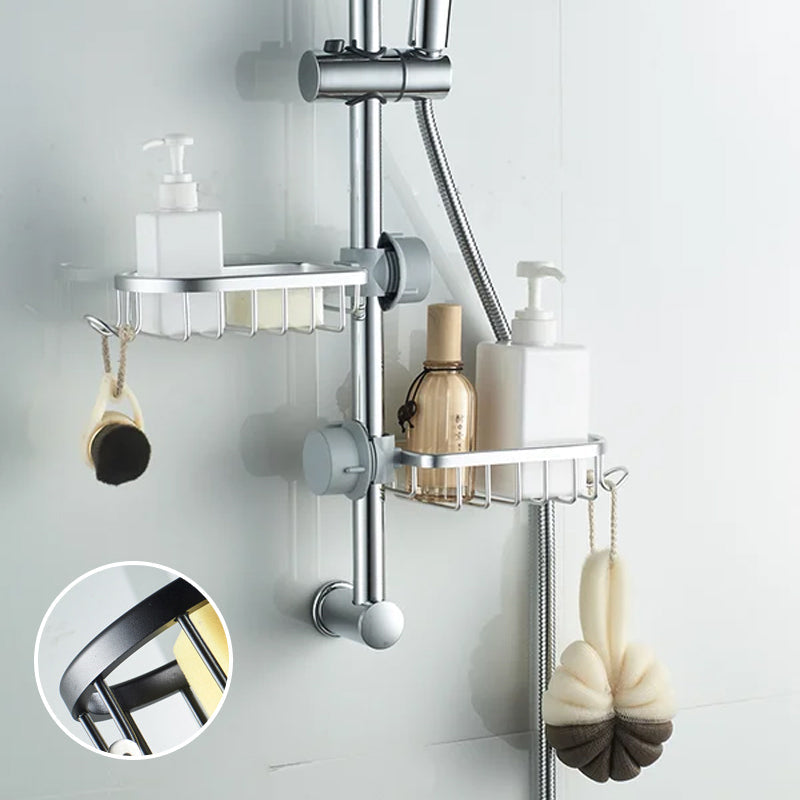 Shower Shampoo & Soap Holder - No Drill, Stainless Aluminum - Black/Silver