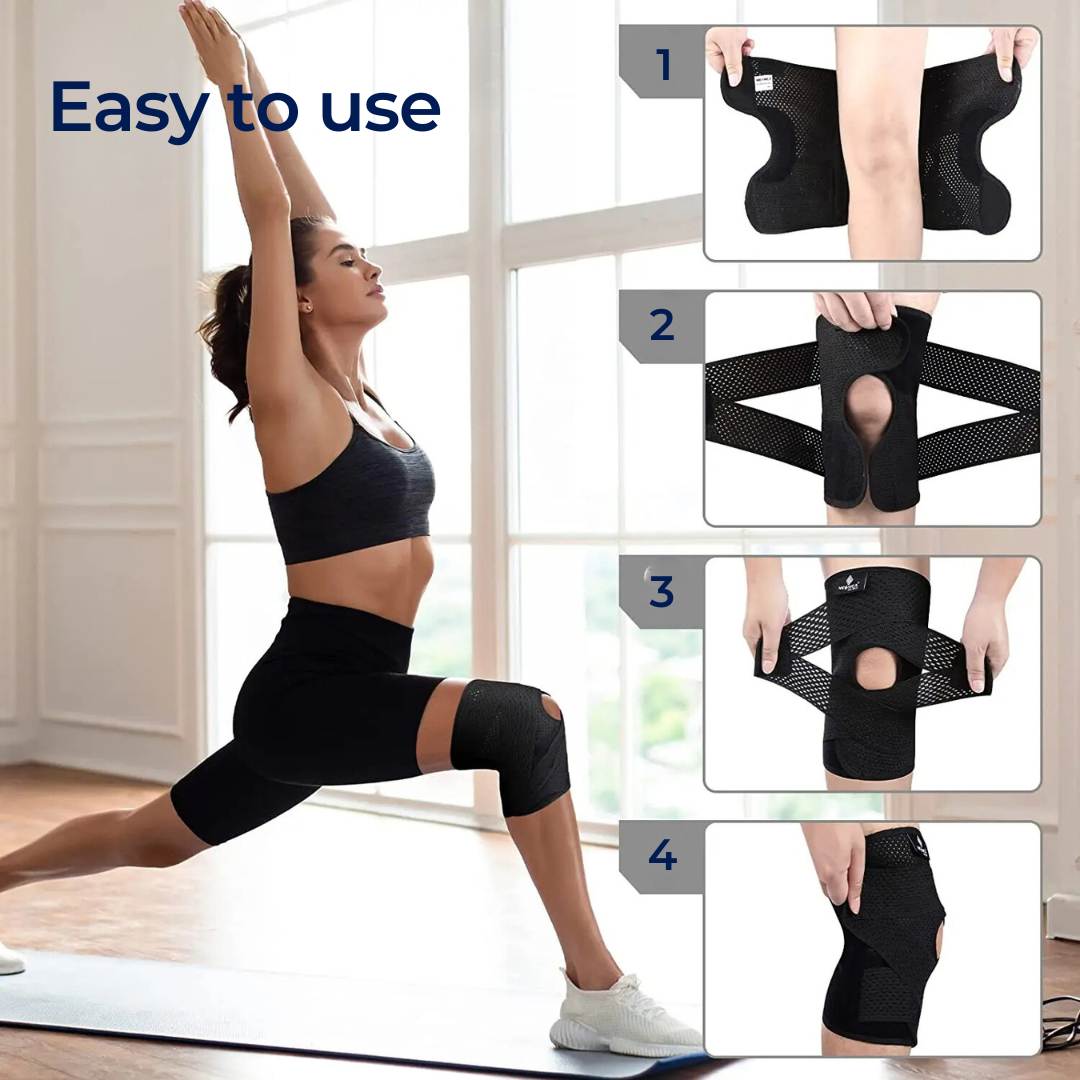 Knee Pads with Compression Springs & Tension Strap for Stability & Pain Relief