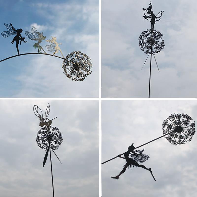 Fairy and Dandelion Dance Metal Sculpture for Outdoor Garden Decor