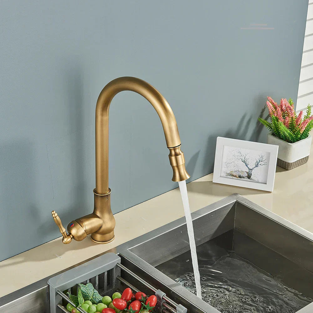 Antique Brass Retro Kitchen Faucet with Swivel Spout