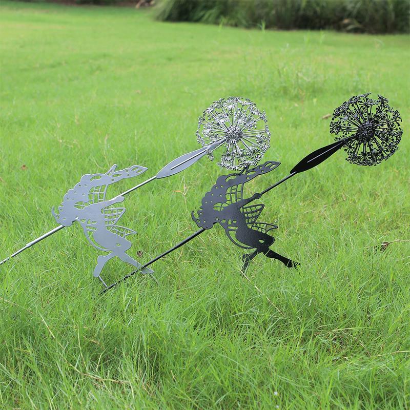 Fairy and Dandelion Dance Metal Sculpture for Outdoor Garden Decor