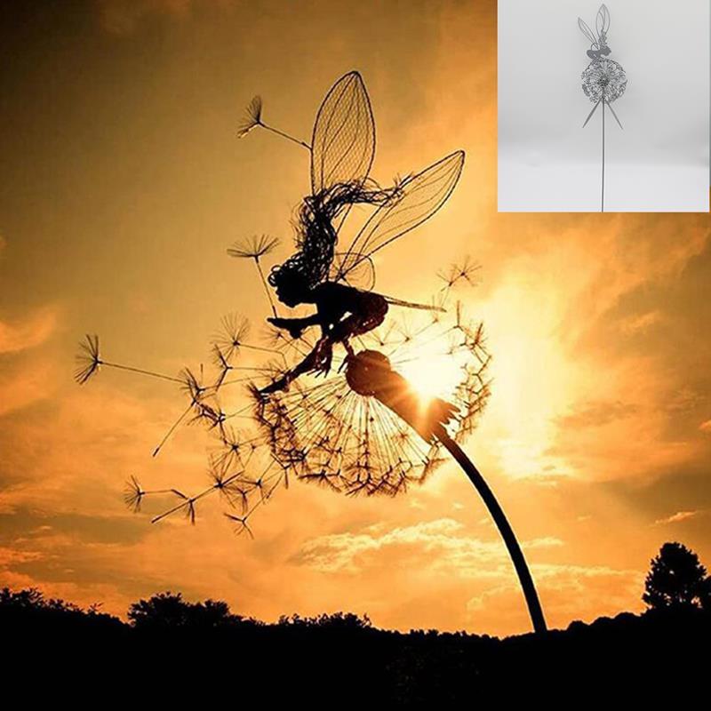 Fairy and Dandelion Dance Metal Sculpture for Outdoor Garden Decor