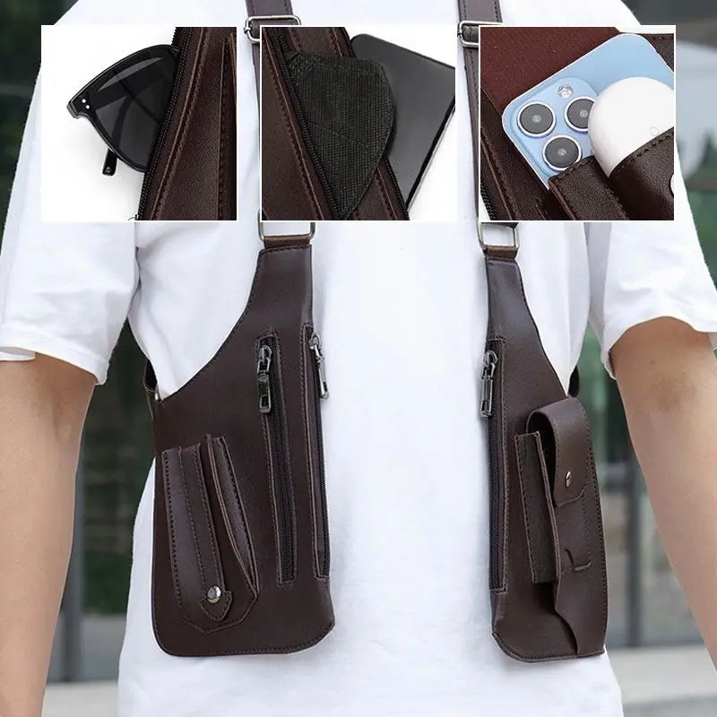 Men's Anti-Theft Shoulder Bag with Multiple Pockets and Straps
