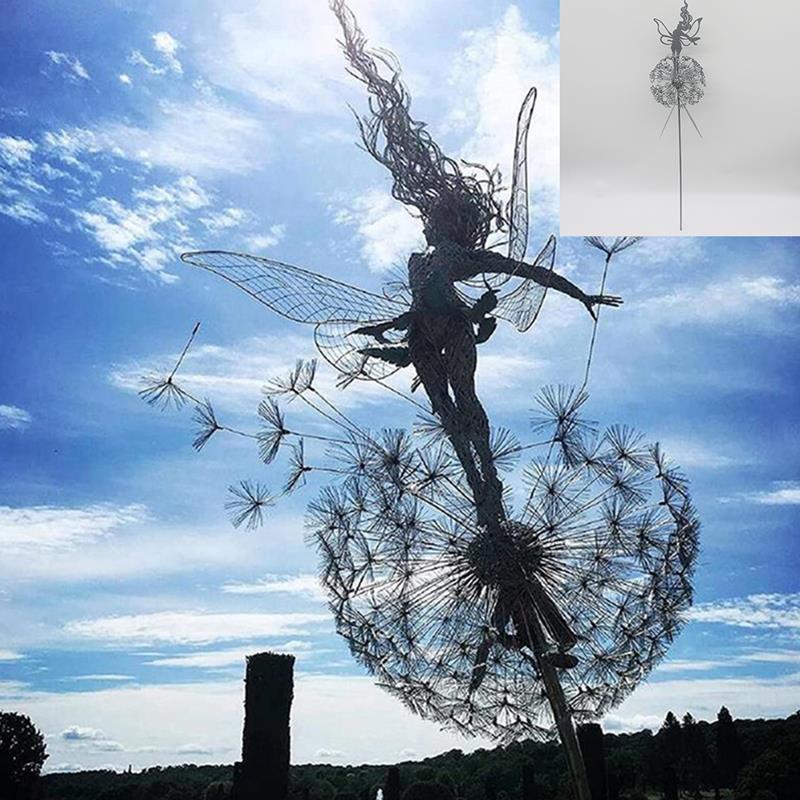 Fairy and Dandelion Dance Metal Sculpture for Outdoor Garden Decor