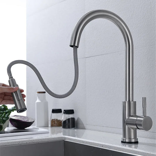 Touchless Sensor Kitchen Faucet with Pull-Out Flexible Spout | Modern Brass Mixer