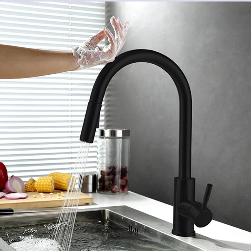 Touchless Sensor Kitchen Faucet with Pull-Out Flexible Spout | Modern Brass Mixer