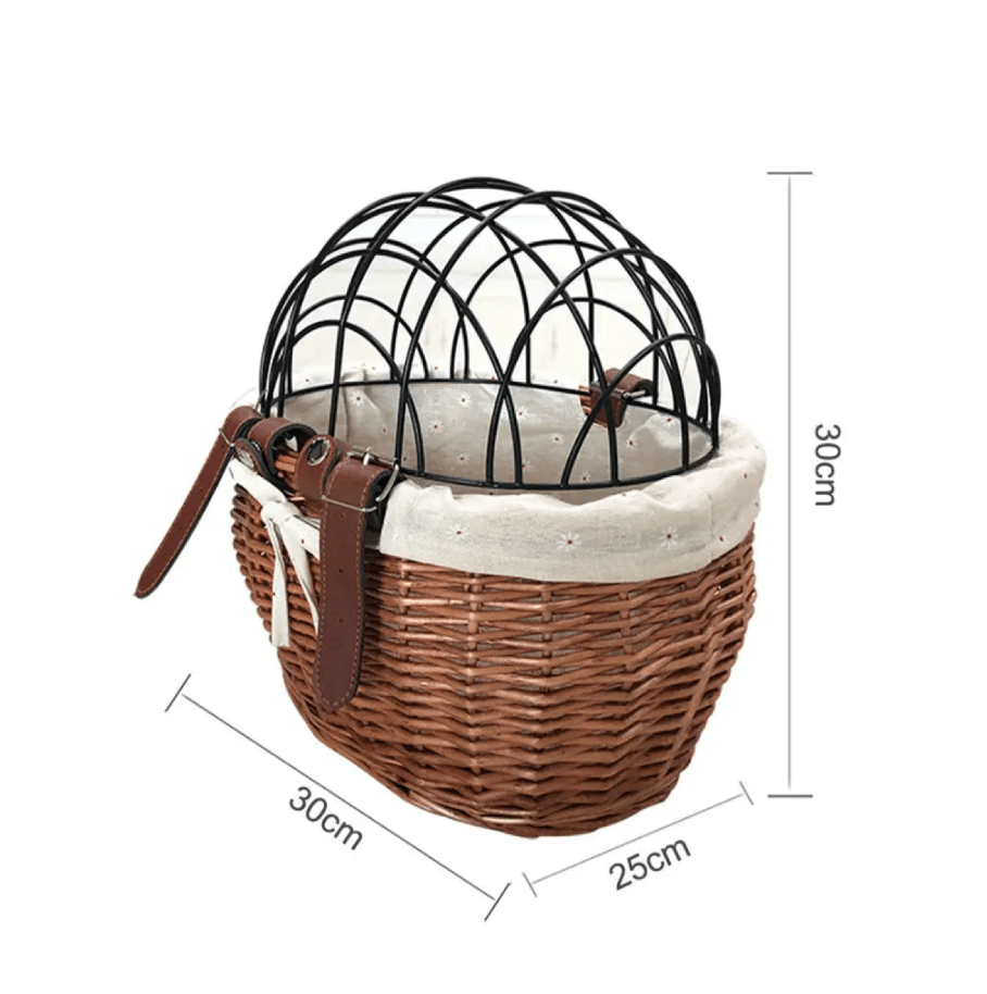 Front-Mounted Wicker Pet Bike Basket – Secure, Stylish, and Weather-Resistant