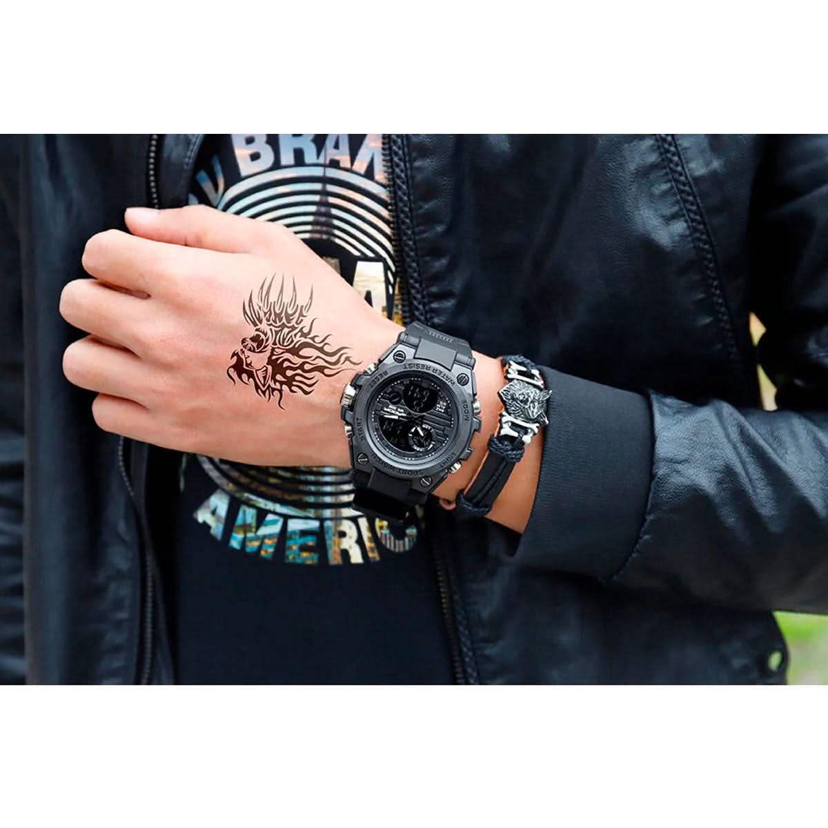 Men's Rugged Military Watch with Dual Analog-Digital Display