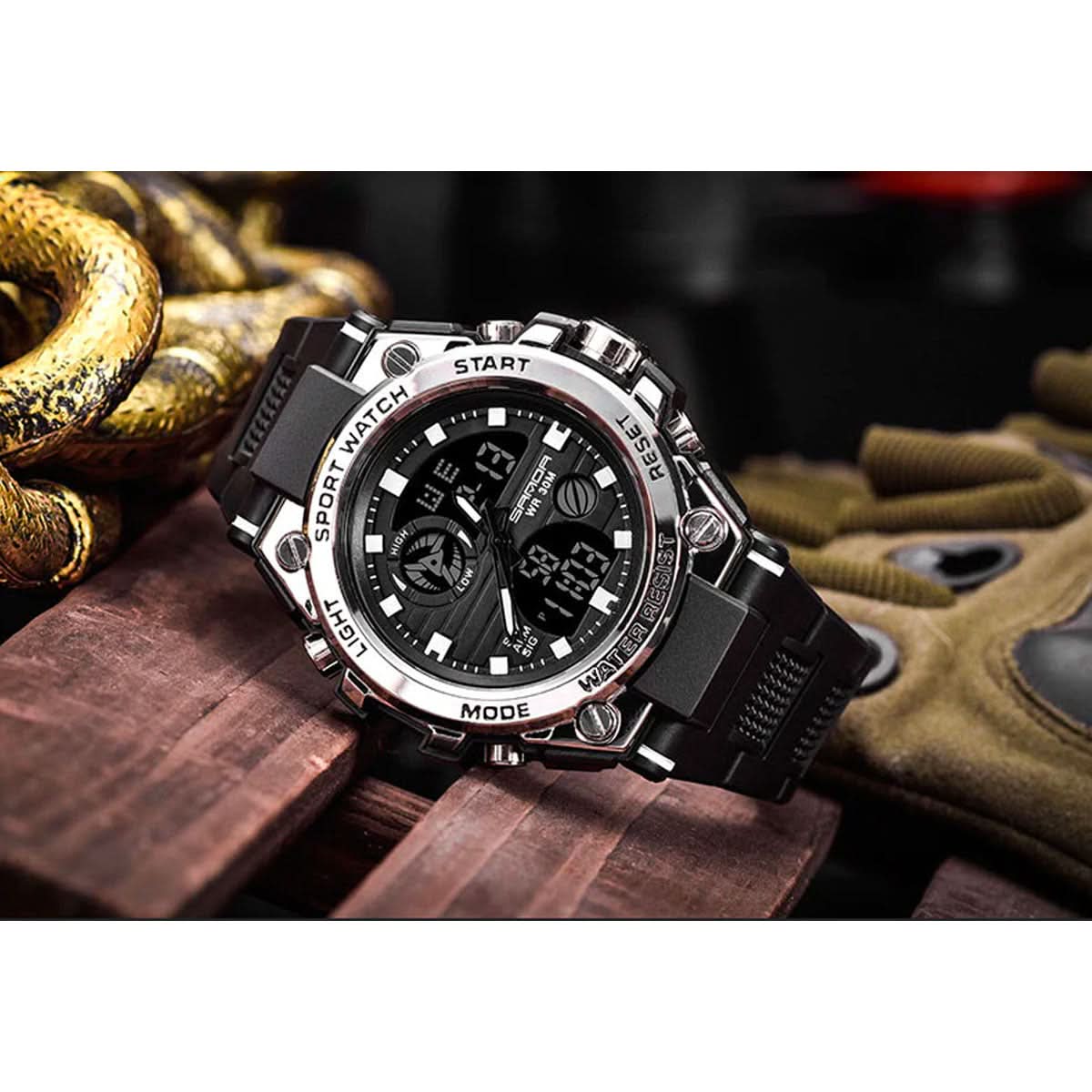 Men's Rugged Military Watch with Dual Analog-Digital Display