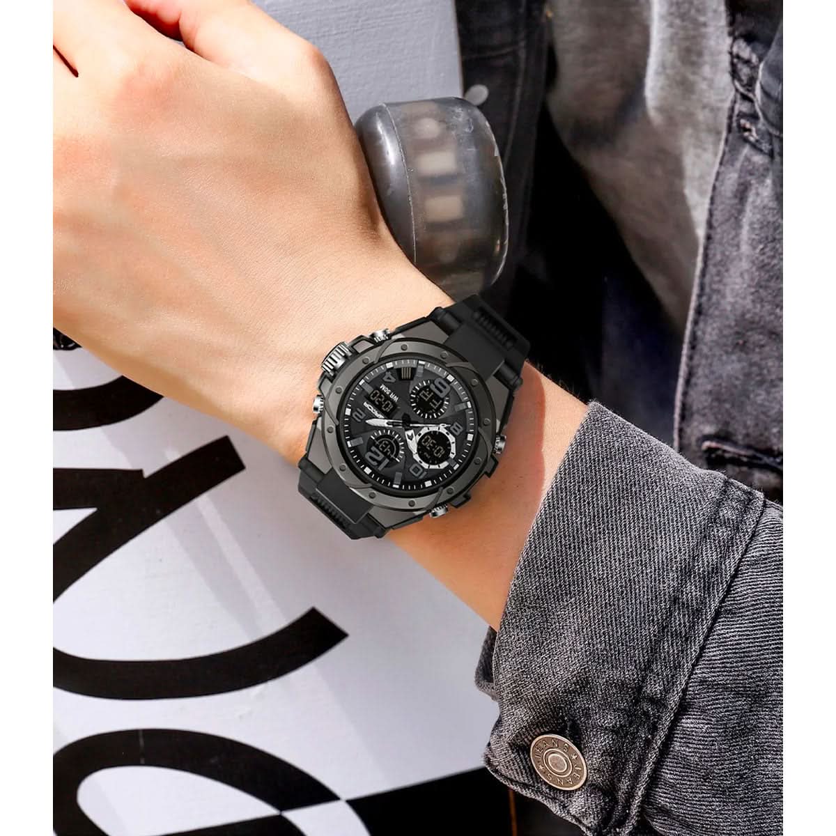 Men's Rugged Military Watch with Dual Analog-Digital Display