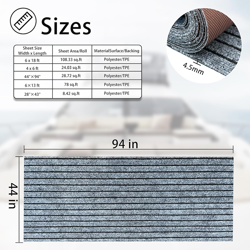 Marine Grade Waterproof Grey Teak Indoor/Outdoor Boat Carpet Rug