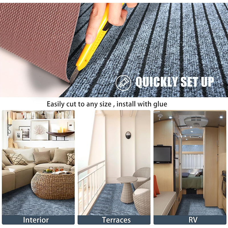Marine Grade Waterproof Grey Teak Indoor/Outdoor Boat Carpet Rug