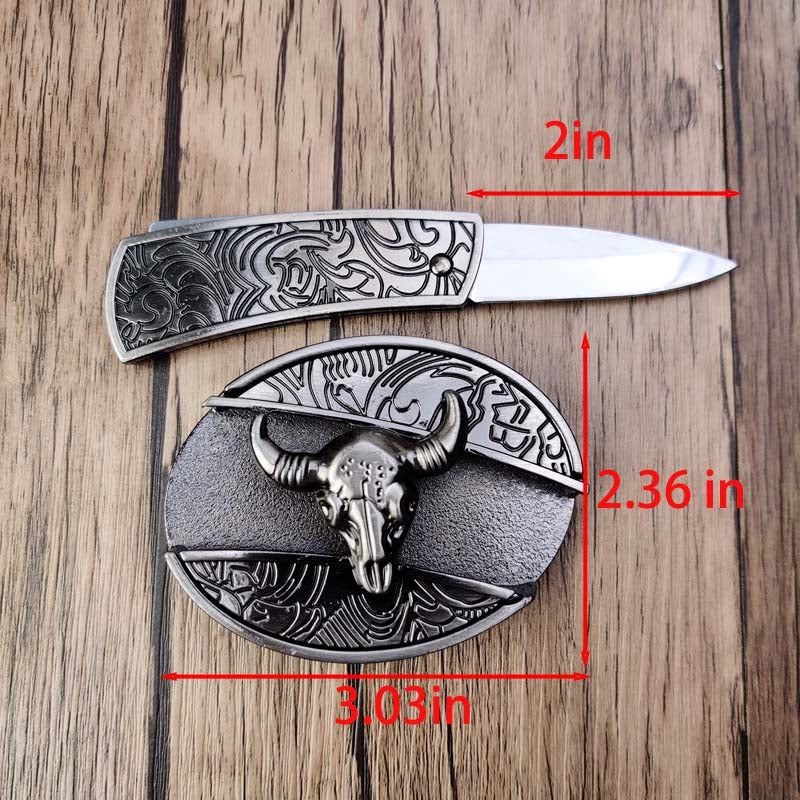 Rustic Metal Oval Cowboys Belt Buckle with Hidden Tool