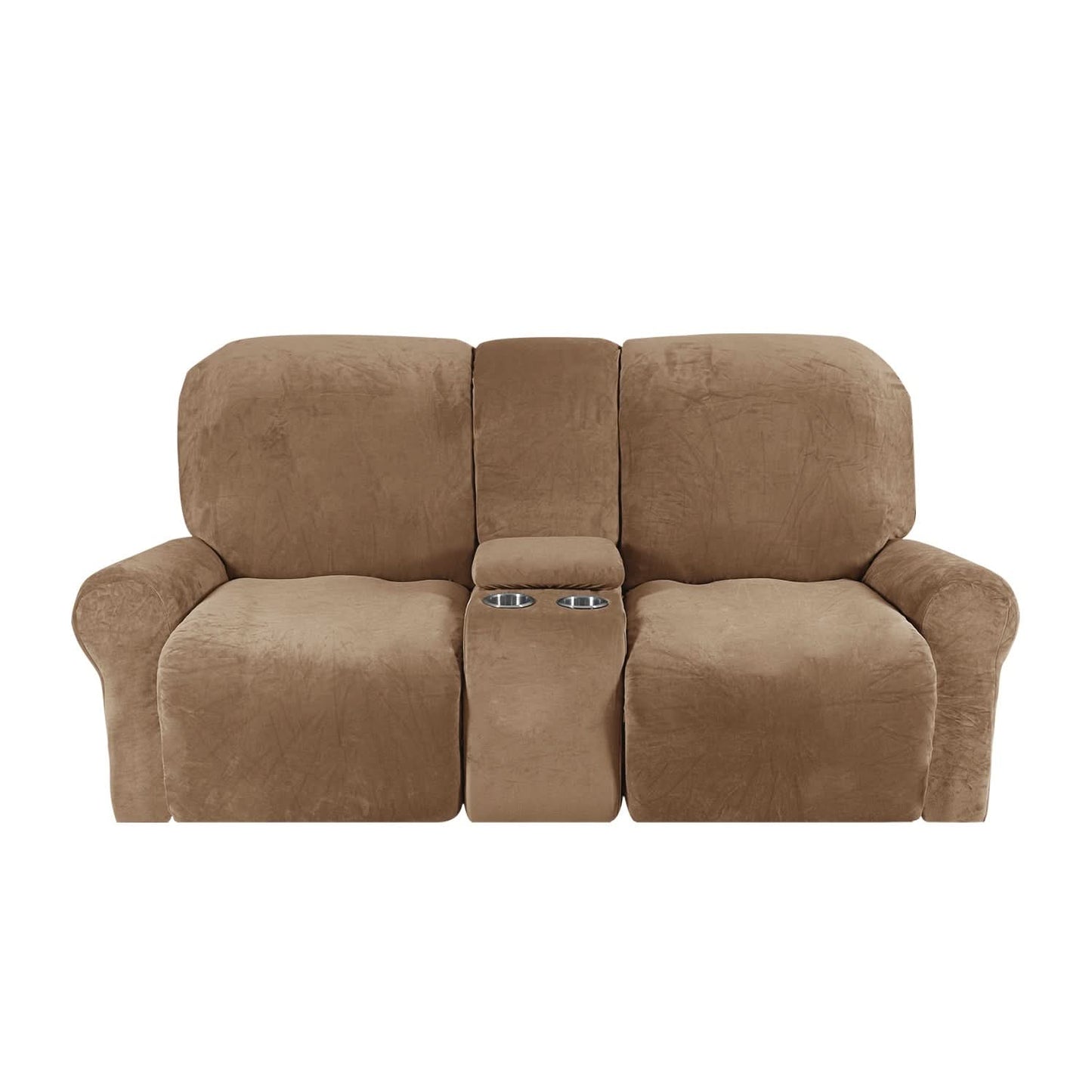 Velvet Plush 2-Seater Recliner Sofa Slipcover with Cup Holders