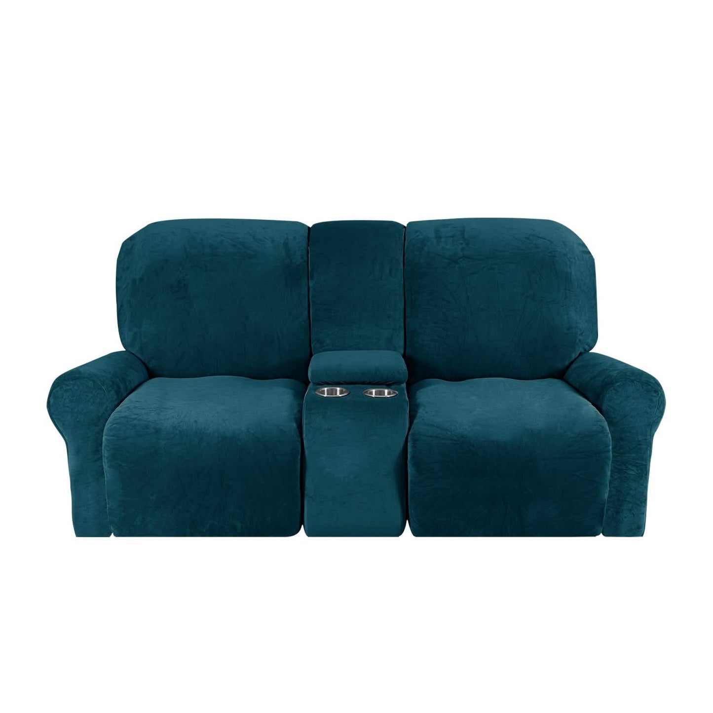 Velvet Plush 2-Seater Recliner Sofa Slipcover with Cup Holders