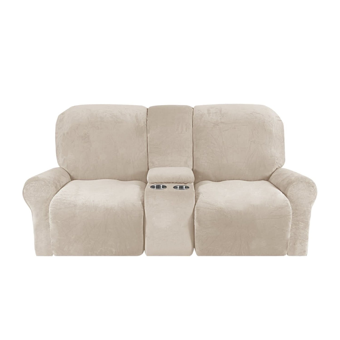 Velvet Plush 2-Seater Recliner Sofa Slipcover with Cup Holders