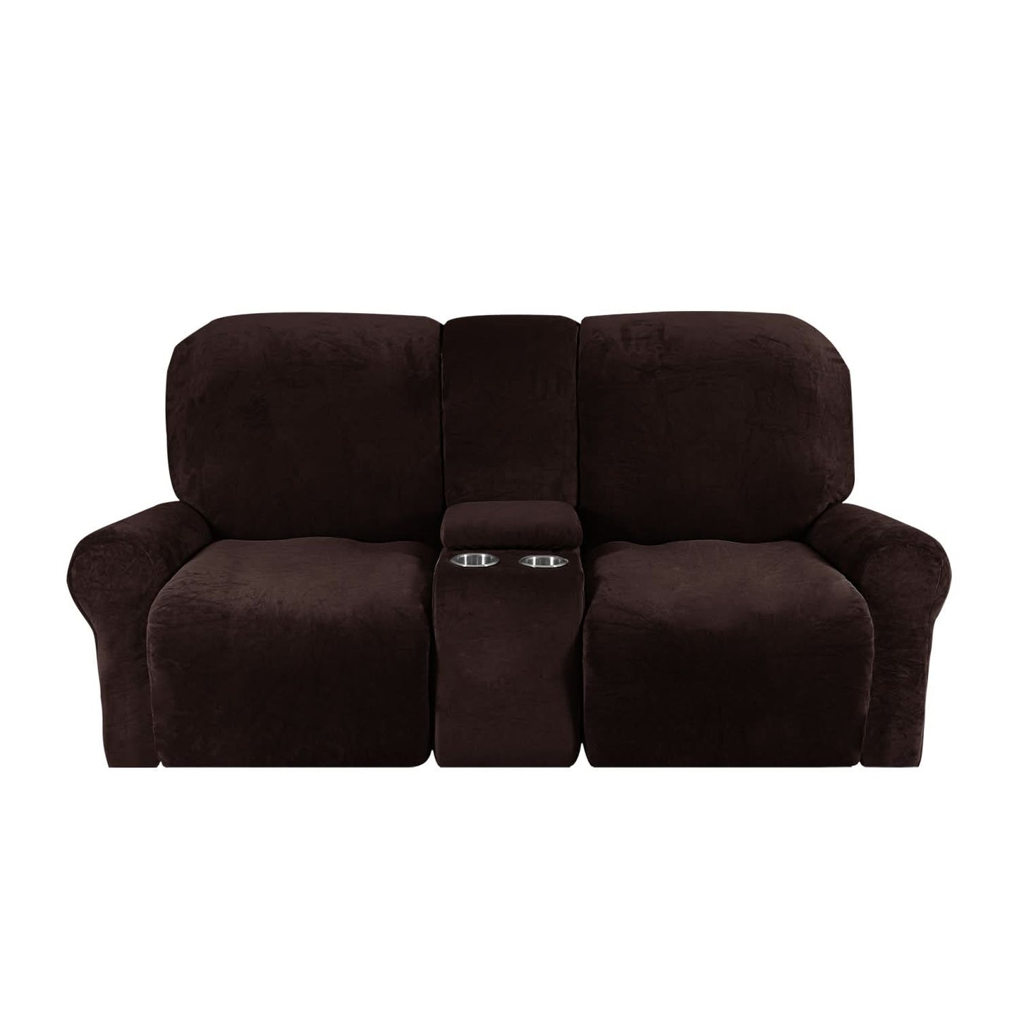 Velvet Plush 2-Seater Recliner Sofa Slipcover with Cup Holders