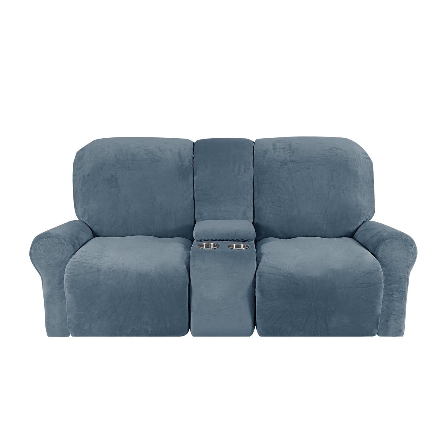 Velvet Plush 2-Seater Recliner Sofa Slipcover with Cup Holders